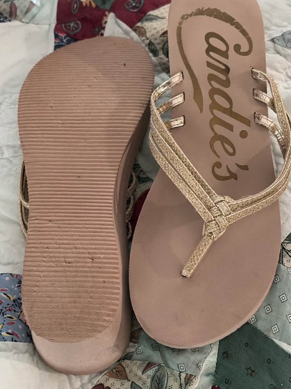 Candie's Rose Gold Metallic Strappy Thong Sandals